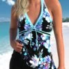 Floral Print Bowknot Cyan Tankini Top-No Bottom -Rosewe Promotion Store 326795 P 1678093009188