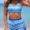 Mid Waisted Wave Pattern Print Drawstring Bikini Set -Rosewe Promotion Store 326817 P 16797398952830