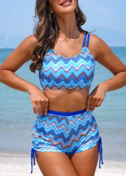 Mid Waisted Wave Pattern Print Drawstring Bikini Set -Rosewe Promotion Store 326817 P 16797398957604