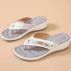 Toe Post Mid Heel White Slippers -Rosewe Promotion Store 326866 P 1676541741700