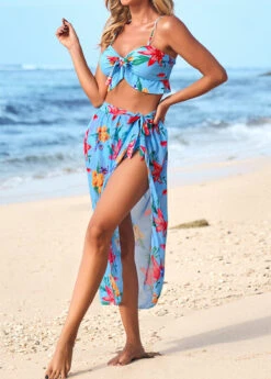 Mid Waisted Floral Print Ruffle Bikini Sets