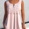 Light Pink Round Neck Lace Tank Top -Rosewe Promotion Store 326907 P 1677550352954