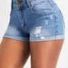 Hole Denim Blue Skinny Zipper Fly Shorts 2 Hole Denim Blue Skinny Zipper Fly Shorts -Rosewe Promotion Store 326972 P 16774952457422