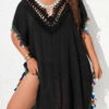 V Neck Black Plus Size Tassel Cover Up -Rosewe Promotion Store 327047 P 16786917339910