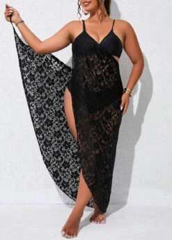 Criss Cross Black Plus Size Cover Up