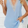 Light Blue V Neck Patchwork Tank Top -Rosewe Promotion Store 327058 P 1676857826272