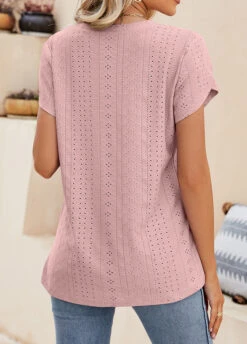 Dusty Pink V Neck Lightweigh T Shirt -Rosewe Promotion Store 327060 P 1676857874001