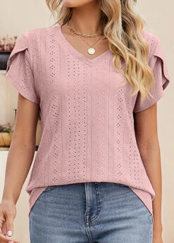 Dusty Pink V Neck Lightweigh T Shirt -Rosewe Promotion Store 327060 P 1676857874124