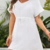 Short Sleeve Drawstring White Cover Up 1 Short Sleeve Drawstring White Cover Up -Rosewe Promotion Store 327131 P 16820716891910