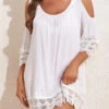 Tie Back Lace Patchwork White Cover Up -Rosewe Promotion Store 327140 P 16805029053862