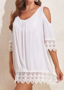 Tie Back Lace Patchwork White Cover Up -Rosewe Promotion Store 327140 P 16805029054793