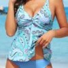 Light Blue Low Waisted Paisley Print Twist Tankini Set -Rosewe Promotion Store 327159 P 16793937216890