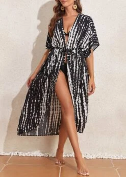 Tie Dye Print Lightweight Black Cover Up -Rosewe Promotion Store 327160 P 16805031773675