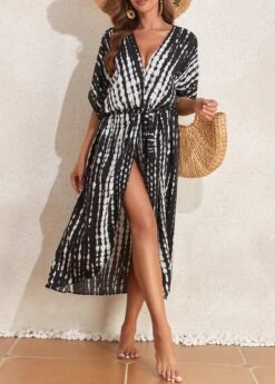 Tie Dye Print Lightweight Black Cover Up