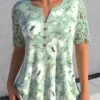 Floral Print Lace Sage Green Split Neck Blouse -Rosewe Promotion Store 327186 P 1676963137647