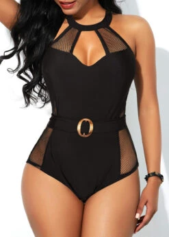 Mesh Black Cutout One Piece Swimwear