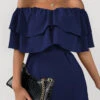 Ruffle Off Shoulder Navy Half Sleeve Romper