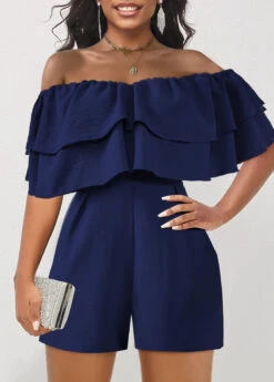 Ruffle Off Shoulder Navy Half Sleeve Romper -Rosewe Promotion Store 327195 P 1677028992331