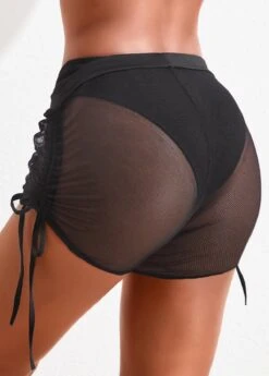 Drawstring High Waisted Black Beach Shorts