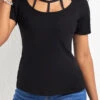 Cut Out Short Sleeve Black T Shirt -Rosewe Promotion Store 327264 P 16777450156070