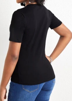 Cut Out Short Sleeve Black T Shirt -Rosewe Promotion Store 327264 P 16777450167481