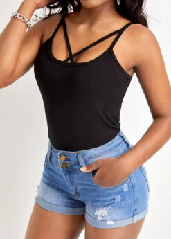 Criss Cross Black Strappy Square Neck Camisole Top -Rosewe Promotion Store 327267 P 16778424285942