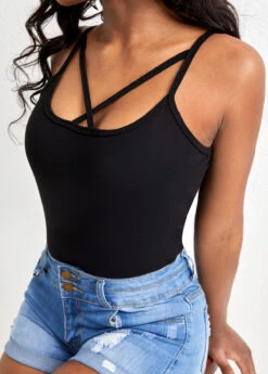 Criss Cross Black Strappy Square Neck Camisole Top -Rosewe Promotion Store 327267 P 16778424288454