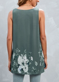 Floral Print Patchwork Green Scoop Neck Tank Top -Rosewe Promotion Store 327275 P 16795494327821