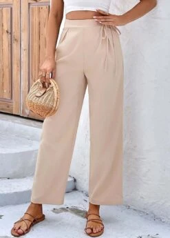 Light Coffee Drawastring High Waisted Bowknot Pants