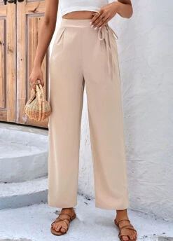 Light Coffee Drawastring High Waisted Bowknot Pants -Rosewe Promotion Store 327281 P 1677476624579