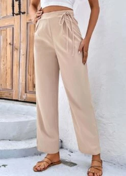 Light Coffee Drawastring High Waisted Bowknot Pants -Rosewe Promotion Store 327281 P 1677476625469