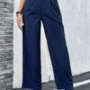 Navy Elastic Waist High Waisted Pants -Rosewe Promotion Store 327282 P 1677476638988