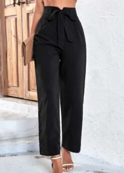Bowknot Belted Black Drawastring High Waisted Pants 8 Bowknot Belted Black Drawastring High Waisted Pants -Rosewe Promotion Store 327283 P 1677476651027