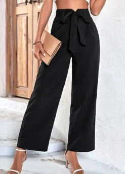 Bowknot Belted Black Drawastring High Waisted Pants
