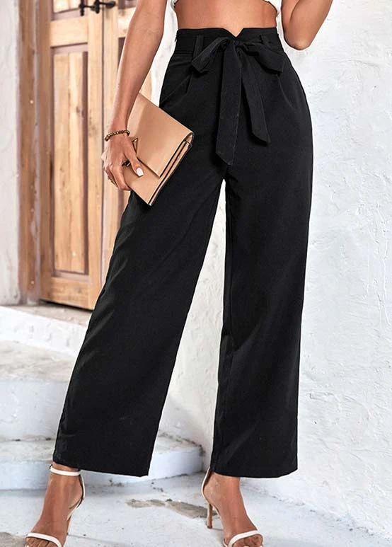 Bowknot Belted Black Drawastring High Waisted Pants 3 Bowknot Belted Black Drawastring High Waisted Pants