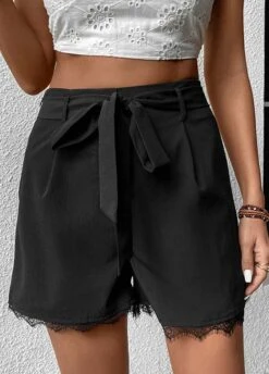 Black Regular Drawastring High Waisted Shorts
