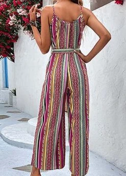 Striped Tie Belted Multi Color Ankle Length Jumpsuit -Rosewe Promotion Store 327287 P 1677476718903