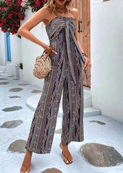 Tribal Print Tie Multi Color Ankle Length Jumpsuit -Rosewe Promotion Store 327288 P 1677476733732