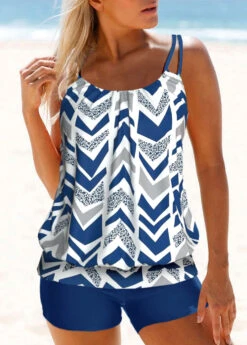 Double Straps Geometric Print Blue Tankini Top-No Bottom -Rosewe Promotion Store 327313 P 1677045932515