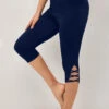 Navy Elastic Waist Mid Waisted Capri Leggings -Rosewe Promotion Store 327384 P 1696754977881