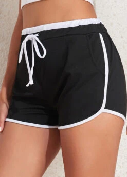 Drawastring Contrast Binding Black Regular High Waisted Shorts -Rosewe Promotion Store 327485 P 16805996932533