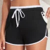 Drawastring Contrast Binding Black Regular High Waisted Shorts -Rosewe Promotion Store 327485 P 16805996935590