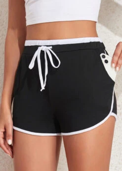 Drawastring Contrast Binding Black Regular High Waisted Shorts
