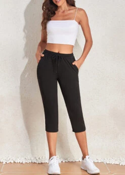 Drawastring Pocket Black Regular High Waisted Pants -Rosewe Promotion Store 327486 P 16805996670672
