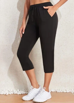 Drawastring Pocket Black Regular High Waisted Pants -Rosewe Promotion Store 327486 P 16805996673174