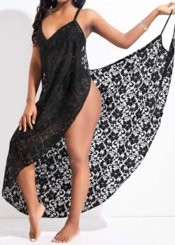 Lace Black Surplice Asymmetry Cover Up
