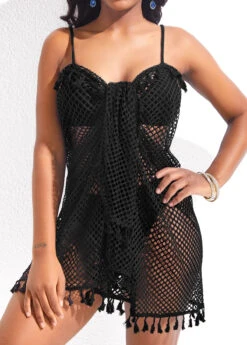 Tassel Multi-Way Mesh Black Cover Up