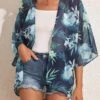 Plants Print Lightweight Blue Cover Up 1 Plants Print Lightweight Blue Cover Up -Rosewe Promotion Store 327564 P 16805027066780