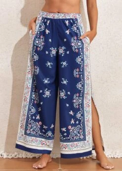 Tribal Print Split Navy Cover Up