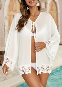 Tie Front Lace White Cover Up -Rosewe Promotion Store 327573 P 16856962901752